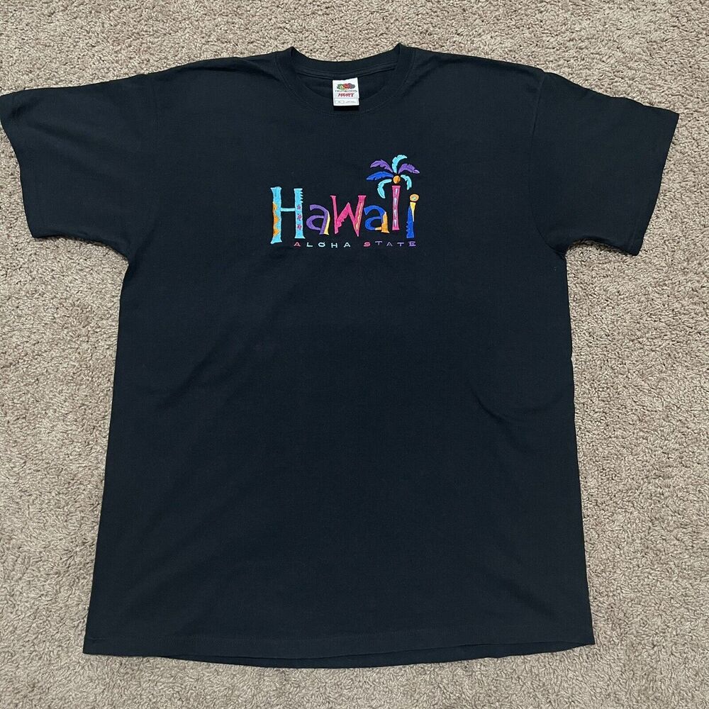 Hawaii Shirt Womens XL Black Aloha State Embroidered Tropical Island Y2K FOTL